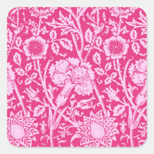 Pegatina Cuadrada Carnación modernista Damasco, rosa de Fuchsia