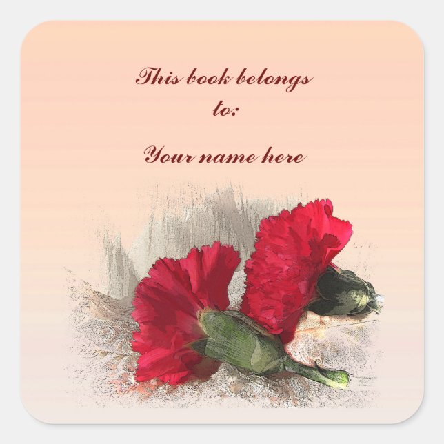 Pegatina Cuadrada Carnations Bookplate (Anverso)