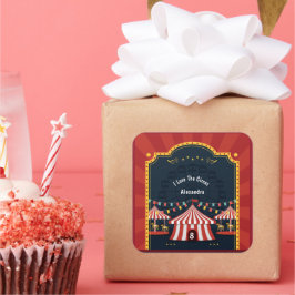 Pegatina Cuadrada Carnaval de circo de amor blanco rojo