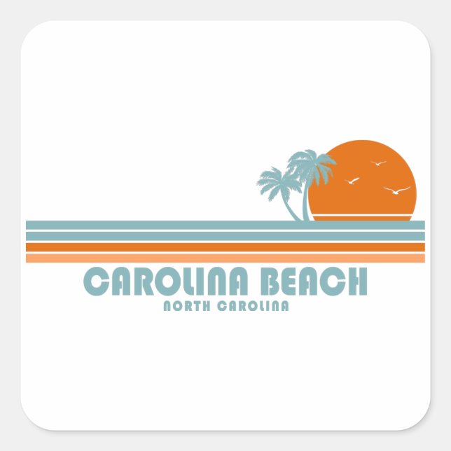 Pegatina Cuadrada Carolina Beach North Carolina Sun Palm Trees (Anverso)