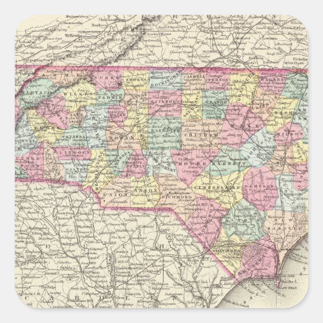 Pegatina Cuadrada Carolina del Norte 4 (Anverso)