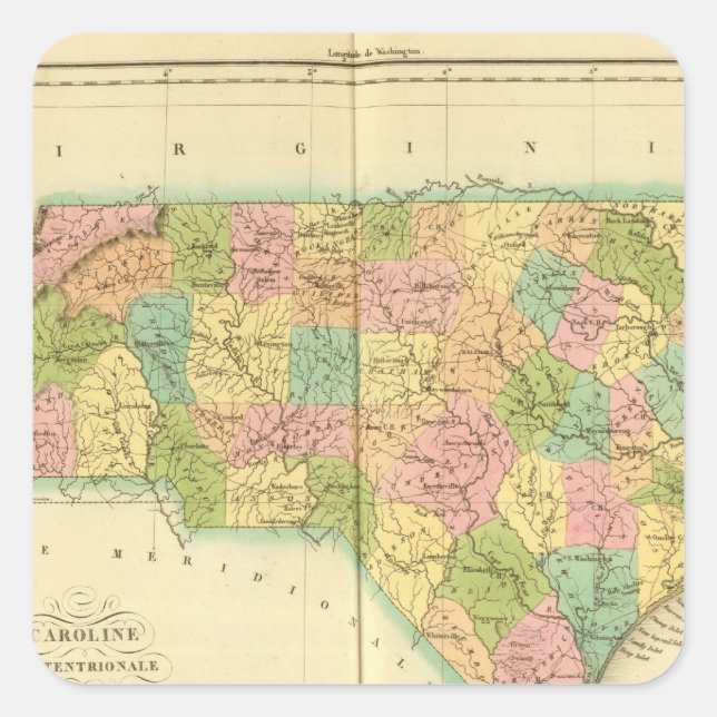 Pegatina Cuadrada Carolina del Norte EE.UU. (Anverso)