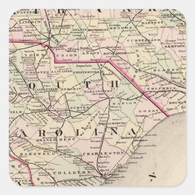 Pegatina Cuadrada Carolina del Norte y del Sur 4 (Anverso)