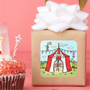 Pegatina Cuadrada Carpa de Circo Personalizada