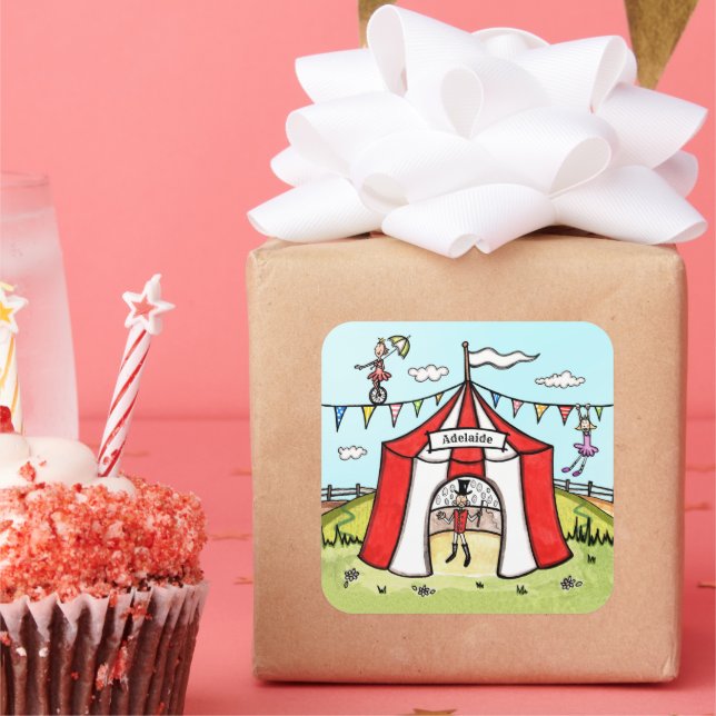 Pegatina Cuadrada Carpa de Circo Personalizada (Fiesta)