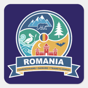 Pegatina Cuadrada Cárpatos de Rumania Danubio Transilvania