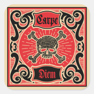 Pegatina Cuadrada Carpe Diem Skull