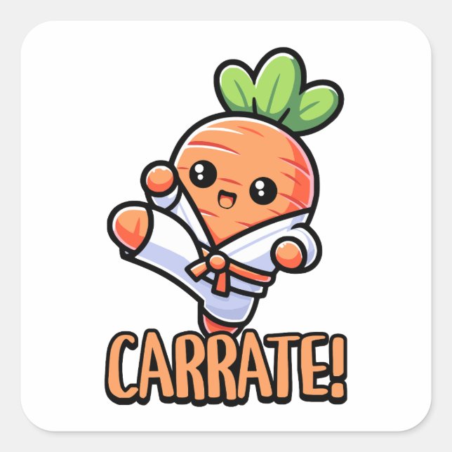 Pegatina Cuadrada ¡Carrate! El Personalizado Cute Karate Carrot Pun  (Anverso)