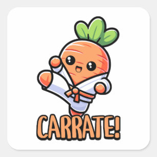 Pegatina Cuadrada ¡Carrate! El Personalizado Cute Karate Carrot Pun