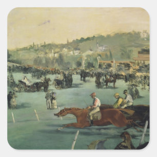 Pegatina Cuadrada Carrera de caballos de Manet el  , 1872