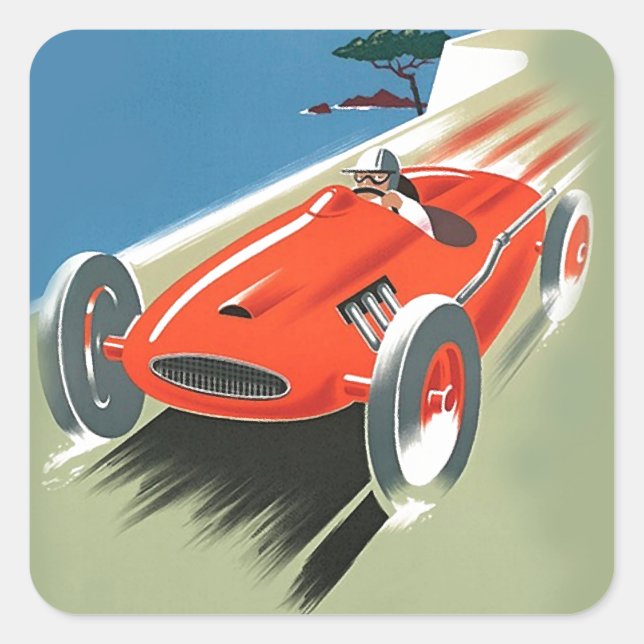 Pegatina Cuadrada Carreras automática vintage (Anverso)