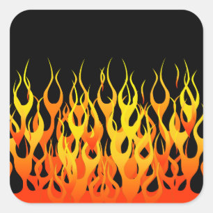 Pegatina Cuadrada Carreras clásica Naranja se enciende en el fuego