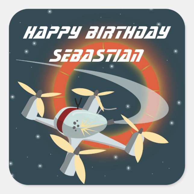 Pegatina Cuadrada Carreras de drones (Anverso)