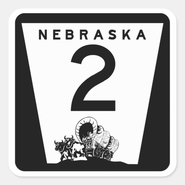 Pegatina Cuadrada Carretera 2, Nebraska, Estados Unidos (Anverso)