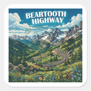 Pegatina Cuadrada Carretera Beartooth Montana Wyoming Arcoíris