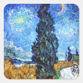 Pegatina Cuadrada Carretera con Cypress y arte paisajístico de Star