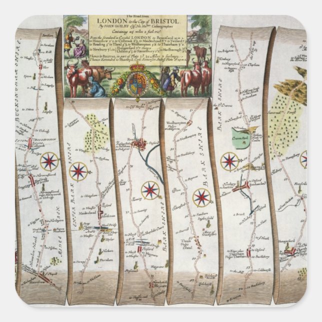 Pegatina Cuadrada Carretera de Londres a Bristol (Anverso)