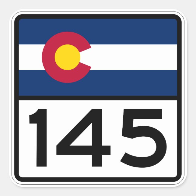 Pegatina Cuadrada Carretera Estatal de Colorado 145 (Anverso)