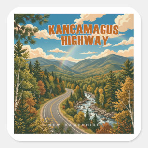 Pegatina Cuadrada Carretera Kancamagus New Hampshire Arcoíris