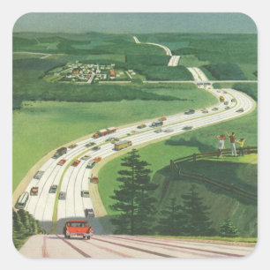 Pegatina Cuadrada Carreteras escénicas americanas antiguas, viaje po