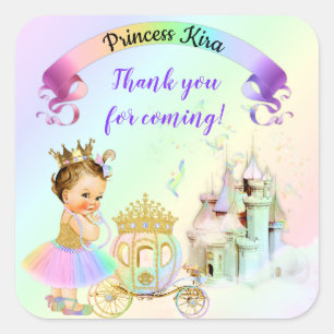 Pegatina Cuadrada Carrito del castillo de princesas arcoiris mágico