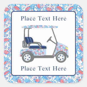 Pegatina Cuadrada Carro de Golf Cangrejos Patrióticos Elegantes