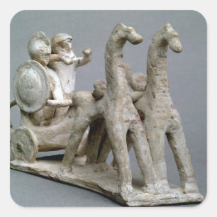 Pegatina Cuadrada Carro y caballos, de la Tumba de la princesa Nefe