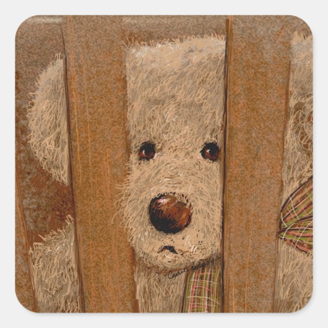 Pegatina Cuadrada Carroll Teddy Bear Card (Anverso)