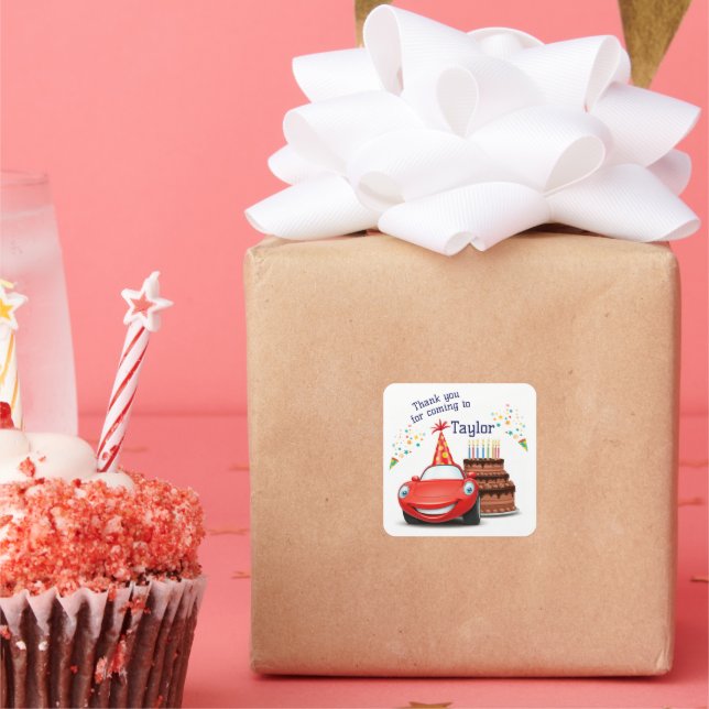 Pegatina Cuadrada Carros de diseño editables e imprimibles (Fiesta)