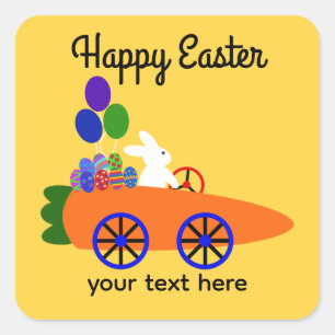 Pegatina Cuadrada Carrot de Bunny Riding Car #3-2 Pegatinas