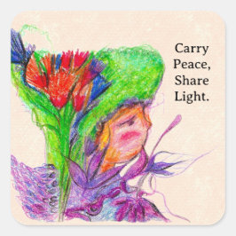 Pegatina Cuadrada Carry Peace, Share Light - Personalizado Flower Fa