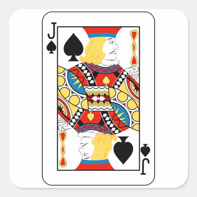 Pegatina Cuadrada Carta clásica de póquer Jack de Picas (Anverso)