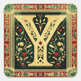 Pegatina Cuadrada Carta crema festiva Y con Navidades verdes