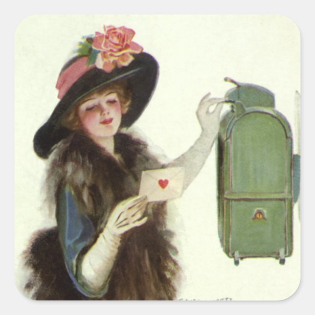 Pegatina Cuadrada Carta de amor de Día de San Valentín victoriana vi (Anverso)