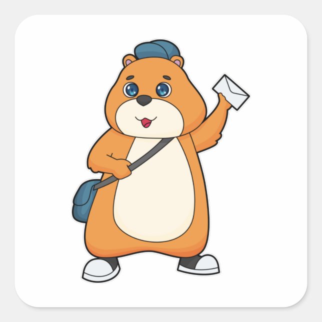 Pegatina Cuadrada Carta de Hamster Postman (Anverso)