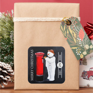 Pegatina Cuadrada Carta de muñeco de nieve a Santa Navidad