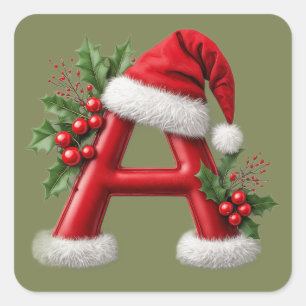 Pegatina Cuadrada 🎄 Carta de Navidad Un Sombrero de Santa Decoració