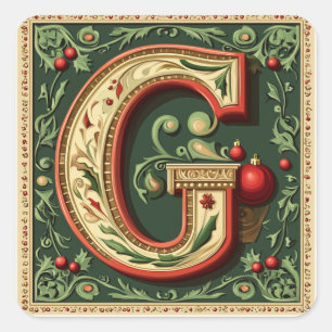 Pegatina Cuadrada Carta de Navidades festivos G con oro
