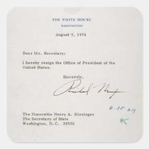 Pegatina Cuadrada Carta de renuncia de Richard M. Nixon 1974
