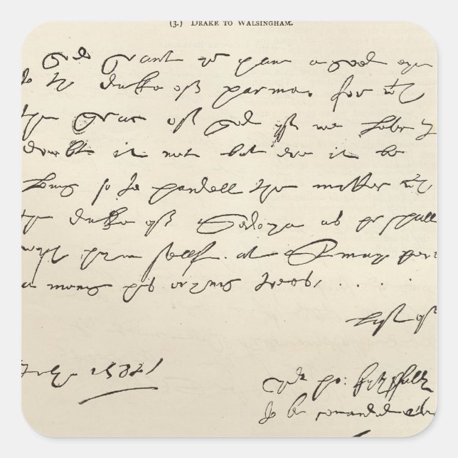 Pegatina Cuadrada Carta de Sir Francis Drake (Anverso)