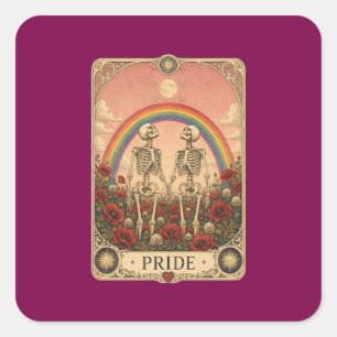 Pegatina Cuadrada Carta de Tarot Vintage Orgullo Esqueleto Amantes A
