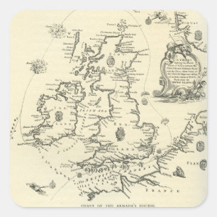 Pegatina Cuadrada Carta del curso de la Armada Invencible