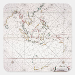 Pegatina Cuadrada Carta del mar al este de la India el   Indonesia