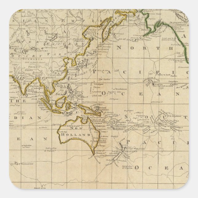 Pegatina Cuadrada Carta del mundo (Anverso)