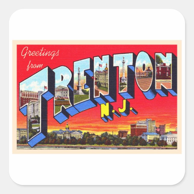 Pegatina Cuadrada Carta grande Trenton New Jersey Vintage