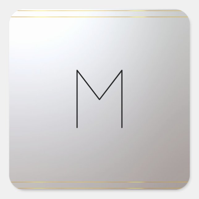 Pegatina Cuadrada Carta inicial monogramada Gold Silver (Anverso)