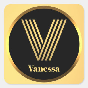 Pegatina Cuadrada Carta monogramada de oro personalizada V
