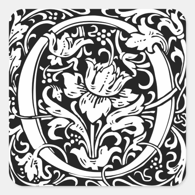 Pegatina Cuadrada Carta O Monograma Medieval Art Nouveau (Anverso)