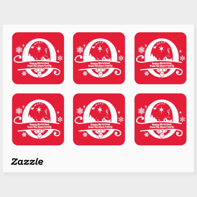 Pegatina Cuadrada Carta O Monograma Nombre de Familia Inicial Saludo (Hoja)