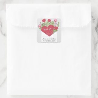 Pegatina Cuadrada Carta romántica de amor Rosas y matrimonio persona